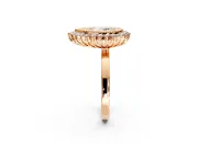 Halo Engagement Ring Setting for Pear-Shaped Center with Milgrain Bezel Rim, Plain Band and Prong Head in Rose Gold