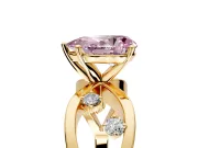 Solitaire Engagement Ring Setting for Fancy Pink Pear-Shaped Center with Criss-Cross Accent Band and Prong Head in Yellow Gold