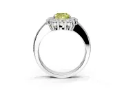 Halo Engagement Ring Setting for Fancy Yellow Cushion Cut Center with Milgrain Channel Band and Prong Head in Platinum