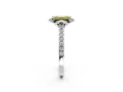 Floral Engagement Ring Setting for Fancy Yellow Emerald Cut Center with Pave Band and Floral Prong Head in White Gold