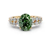 Cluster Engagement Ring Setting for Fancy Green Oval Center with 2-Row Shoulder Clusters and Prong Head in Yellow Gold