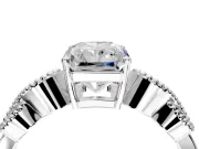 Leaf Engagement Ring Setting for Princess Cut Center with Milgrain Accent Band and Prong Head in Sterling Silver
