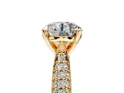 Solitaire Engagement Ring Setting for Round Cut Center with Multi-Row Accents and Prong Head in Yellow Gold