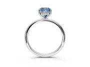 Hidden Halo Engagement Ring Setting for Fancy Blue Cushion Cut Center with Thin Round-Wire Band and Prong Head in Sterling Silver