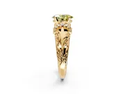 Solitaire Engagement Ring Setting for Fancy Yellow Oval Center with Filigree Accent Basket and Prong Head in Yellow Gold