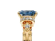 Solitaire Engagement Ring Setting for Fancy Blue Emerald Cut Center with Filigree Band and Prong Head in Yellow Gold