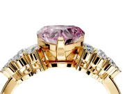 Cluster Engagement Ring Setting for Fancy Pink Heart-Shaped Center with 2-Row Shoulder Clusters and Prong Head in Yellow Gold
