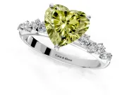 Cluster Engagement Ring Setting for Fancy Yellow Heart-Shaped Center with Round Cut Accent Band and Prong Head in White Gold