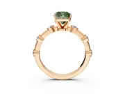 Solitaire Engagement Ring Setting for Fancy Green Cushion Cut Center with Bezel Station Band and Prong Head in Rose Gold