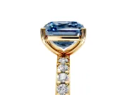 Solitaire Engagement Ring Setting for Fancy Blue Asscher Cut Center with Round Cut Pave Band and Prong Head in Yellow Gold