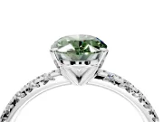 Solitaire Engagement Ring Setting for Fancy Green Oval Center with Large Accents and Prong Head in Sterling Silver