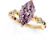 Solitaire Engagement Ring Setting for Fancy Pink Marquise Center with Beaded Bezel Station Band and Prong Head in Yellow Gold