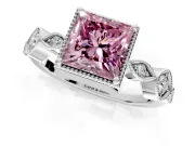 Vintage Station Engagement Ring Setting for Fancy Pink Princess Cut Center with Accents and Prong Head in Platinum