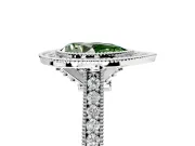 Halo Engagement Ring Setting for Fancy Green Pear-Shaped Center with Milgrain Pave Band and Bezel Head in Platinum
