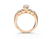 5 Stone Engagement Ring Setting for Pear-Shaped Center with Graduated Accents and Prong Head in Rose Gold