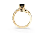 Solitaire Engagement Ring Setting for Fancy Black Cushion Cut Center with Filigree Band and Prong Head in Yellow Gold