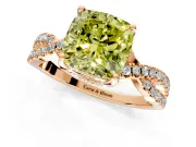 Solitaire Engagement Ring Setting for Fancy Yellow Cushion Cut Center with Narrow Twist Pave Band and Prong Head in Rose Gold