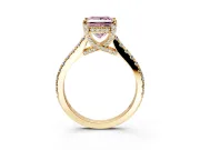 Solitaire Engagement Ring Setting for Fancy Pink Princess Cut Center with Widening Pave Band and Claw Prong Head in Yellow Gold
