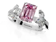 Floral Engagement Ring Setting for Fancy Pink Emerald Cut Center with Trailing Marquise Accents and Prong Head in Sterling Silver