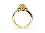 3 Stone Engagement Ring Setting for Fancy Yellow Oval Center with Wide Plain Band and Prong Head in Yellow Gold