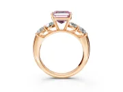 5 Stone Engagement Ring Setting for Fancy Pink Asscher Cut Center with Graduated Accents and Prong Head in Rose Gold