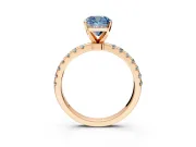 Open Basket Engagement Ring Setting for Fancy Blue Cushion Cut Center with Pave Band and Prong Head in Rose Gold
