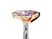 Baguette Engagement Ring Setting for Fancy Pink Marquise Center with Alternating Bar-Set Band and Prong Head in Rose Gold