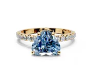 Solitaire Engagement Ring Setting for Fancy Blue Heart-Shaped Center with Micro Pave Band and Prong Head in Yellow Gold