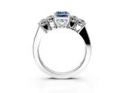 5 Stone Engagement Ring Setting for Fancy Blue Emerald Cut Center with Equal Close-Set Accents and Prong Head in Sterling Silver