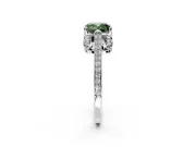 Cathedral Engagement Ring Setting for Fancy Green Cushion Cut Center with Antique-Style Pave Band and Prong Head in Sterling Silver