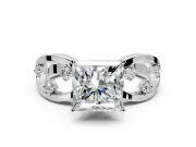 Solitaire Engagement Ring Setting for Princess Cut Center with Criss-Cross Accent Band and Prong Head in Sterling Silver