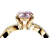Solitaire Engagement Ring Setting for Fancy Pink Oval Center with Half-Pave Crossover Band and Prong Head in Yellow Gold