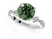 Solitaire Engagement Ring Setting for Fancy Green Round Cut Center with Milgrain Bezel Accents and Prong Head in White Gold