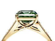 Solitaire Engagement Ring Setting for Fancy Green Asscher Cut Center with Round Cut Channel Band and Prong Head in Yellow Gold