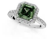 Halo Engagement Ring Setting for Fancy Green Asscher Cut Center with Inner Milgrain Border and Prong Head in Sterling Silver