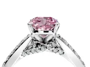Solitaire Engagement Ring Setting for Fancy Pink Cushion Cut Center with Crossover Accents and Prong Head in Platinum