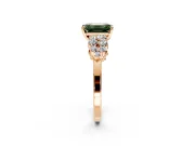 Cluster Engagement Ring Setting for Fancy Green Emerald Cut Center with 2-Row Shoulder Clusters and Prong Head in Rose Gold