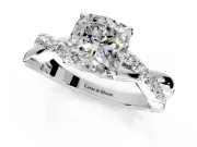 Crossover Engagement Ring Setting for Cushion Cut Center with Pave and Plain Strands and Prong Head in Platinum