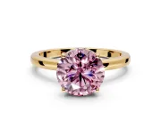 Solitaire Engagement Ring Setting for Fancy Pink Round Cut Center with Fine Wire Band and Prong Head in Yellow Gold