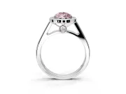 Halo Engagement Ring Setting for Fancy Pink Pear-Shaped Center with Outer Bezel Rim, Pave Band and Prong Head in Platinum