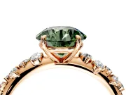 Cluster Engagement Ring Setting for Fancy Green Round Cut Center with Round Cut Accent Band and Prong Head in Rose Gold