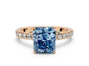 Solitaire Engagement Ring Setting for Fancy Blue Radiant Cut Center with Round Cut Pave Band and Prong Head in Rose Gold