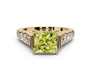 Solitaire Engagement Ring Setting for Fancy Yellow Princess Cut Center with Pave Cathedral Shoulders and Prong Head in Yellow Gold