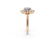 Small-Accent Cluster Halo Engagement Ring Setting for Princess Cut Center with Plain Band and Prong Head in Rose Gold