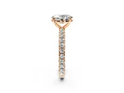 Solitaire Engagement Ring Setting for Oval Center with Shared-Prong Accents and Prong Head in Rose Gold