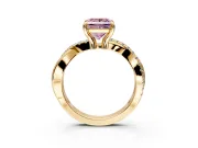 Solitaire Engagement Ring Setting for Fancy Pink Princess Cut Center with Half-Pave Crossover Band and Prong Head in Yellow Gold