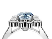 Cluster Halo Engagement Ring Setting for Fancy Blue Oval Center with Milgrain Bezel Accents and Prong Head in White Gold