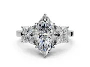 Floral Engagement Ring Setting for Marquise Center with Marquise Cluster Shoulders and Prong Head in White Gold