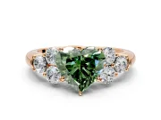Cluster Engagement Ring Setting for Fancy Green Heart-Shaped Center with Round Cut Accent Frame and Prong Head in Rose Gold