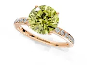 Solitaire Engagement Ring Setting for Fancy Yellow Round Cut Center with Fine Pave Band and Prong Head in Rose Gold